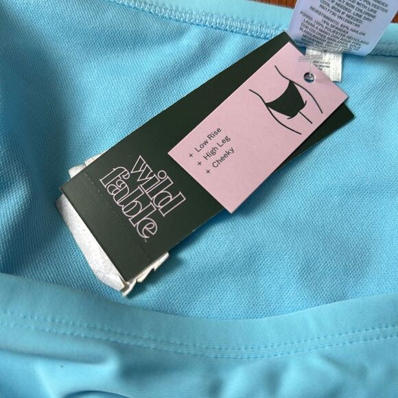 * NWT Wild Fable Size X Ruffle Strap High Leg Cheeky Blue Bikini Swim Bottom - Picture 8 of 8